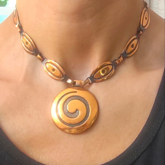 Vintage Jewelry - Vintage Oversized Mid-Century Modern Copper Necklace